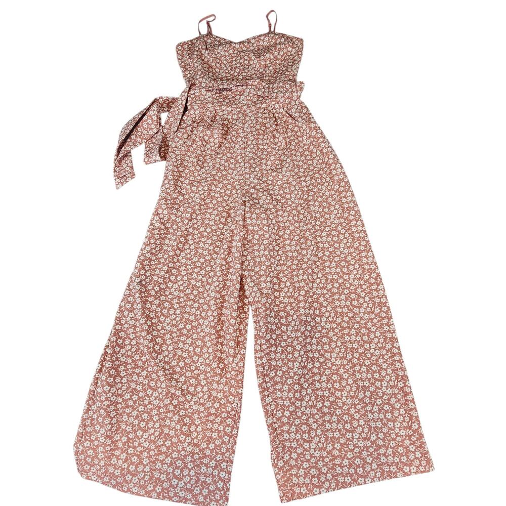 Emerald Sundae jumpsuit sz small pink floral sleeveless belt pockets‎